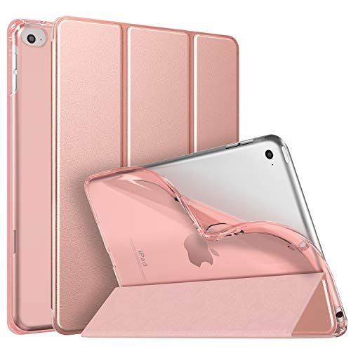 MoKo Funda Compatible con New iPad Mini 5th Generation 7.9" 2019/iPad Mini 4 2015, Ultra Delgado Función de Soporte Protectora Plegable Cubierta Inteligente Trasera Transparente Funda - Oro Rosa