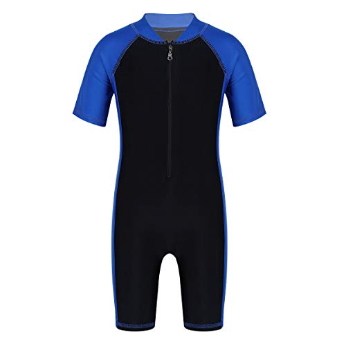 MSemis Unisex Traje de Baño Protección Solar para Niños Niñas Bañador de Natación UPF 50+ Ropa de Playa Surf Buceo Piscina Swimsuit Azul y Negro 8-10 años