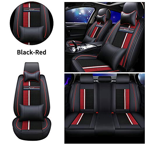 Muchkey Fundas Asiento Coche de Piel para Mercedes Benz CL CLA CLK CLS GL GLA Todas Las Estaciones 5 Asientos Cubreasientos Impermeables Accesorios Interior Estilo Negro-Rojo