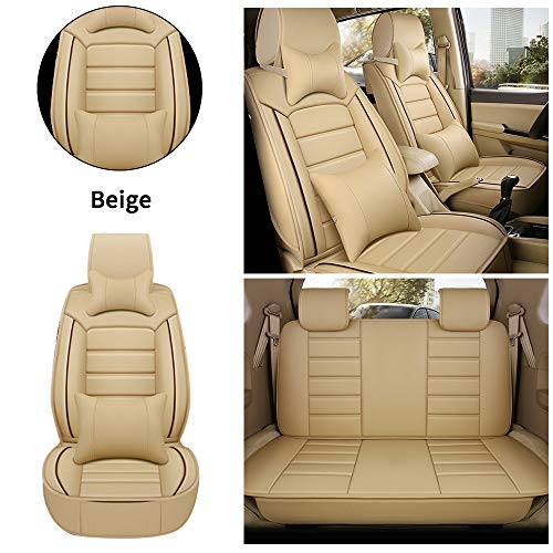 Muchkey Fundas Asiento Coche de Piel para Mercedes Benz CL CLA CLK CLS GL GLA Todas Las Estaciones 7 Asientos Cubreasientos Impermeables Accesorios Interior Estilo Beige