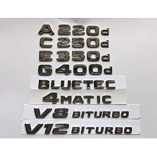 Número de emblemas cromados para Mercedes Benz A220d C220d C250d E350d E400d E220d G350d AMG 4MATIC CDI BLUETEC 2017-2020 (A 180d, plateado brillante)