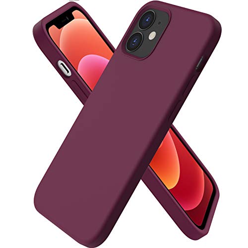 ORNARTO Funda Silicone Case Compatible con iPhone 12 Mini, Protección de Cuerpo Completo,Carcasa de Silicona Líquida Suave Antichoque Case para iPhone 12 Mini (2020) 5,4 Pulgadas Vino Rojo