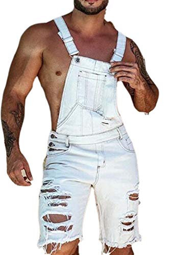 Pantalones Cortos de Mezclilla para Hombre, Babero para Hombre Pantalones Cortos en General Mono Desgastado Retro Ripped Jumpsuit Regular Fit Playsuit