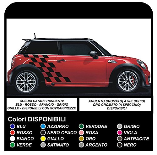 Pegatinas laterales gráfica coche Checker strips franjas gráficas tiras de vinilo pegatinas bandas (BLANCO)