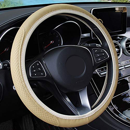 Piezas de automóviles Dirección de coches Cubierta del volante antideslizante auto cubierta de la rueda antideslizante cuero de la fibra micro-coche universal estilo (Color : Beige)