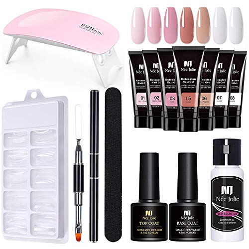 Polygel Builder Nail KIt, Poly Extension Gel Nail Brush Lima De Uñas Mini Lámpara UV Con Poly Nail Gel Extension Kit De Uñas DIY Manicure Slip Solution Accesorios Para Decoración De Uñas Con Caja