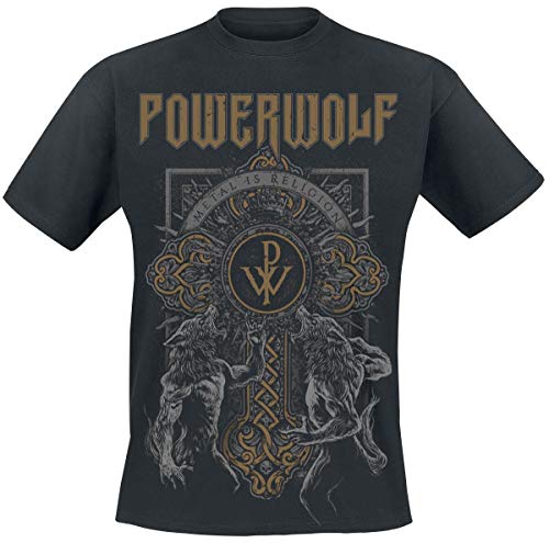 Powerwolf Wolf Cross Hombre Camiseta Negro XL, 100% algodón, Regular