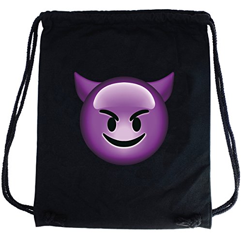 PREMYO Bolsa de Cuerdas Saco de Gimnasio Deporte Mochila Mujer Hombre con Impresión Emoji Diablo Práctico Cómodo Cordón Robusto Algodón Negro