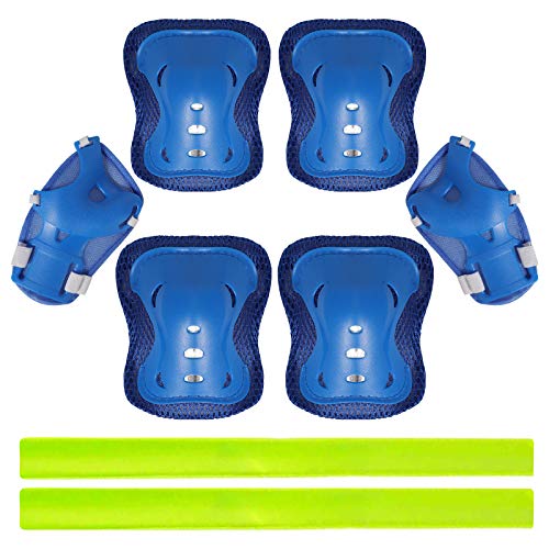 Protecciones Patines, Rodilleras Coderas Muñequeras, Almohadillas para Rodillas Codo Muñeca Niños, para Monopatín, Skate, Patines, Patinaje, Scooter, Bicicleta, con 2 Tiras Reflectantes, Azul