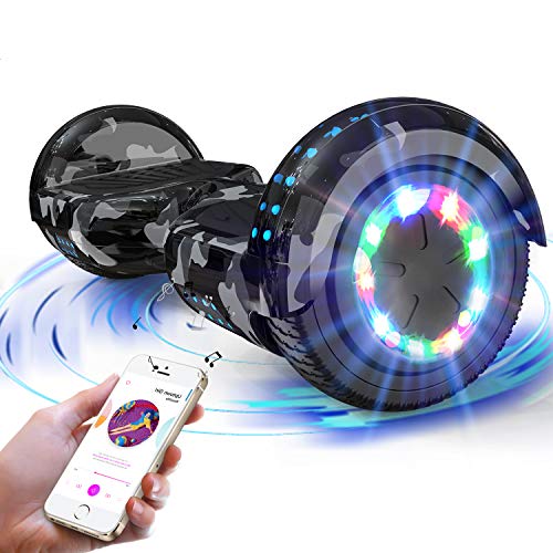 RCB Hoverboard 6.5" Overboard Patinete Eléctrico con LED Luces/Bluetooth Regalo para Adultos y Niños Monopatín Eléctrico Scooter