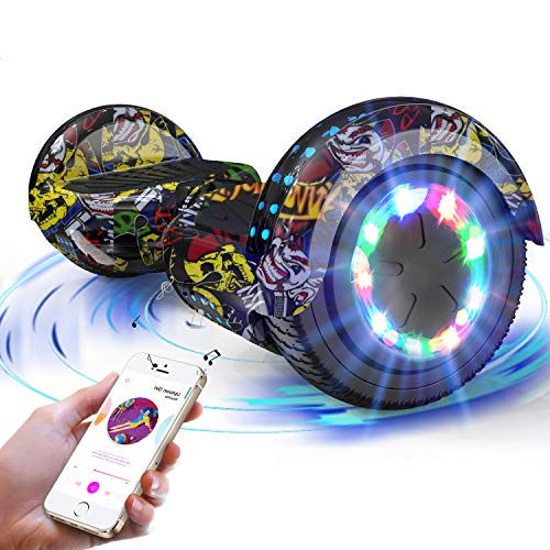 RCB Hoverboard 6.5" Overboard Patinete Eléctrico con LED Luces/Bluetooth Regalo para Adultos y Niños Monopatín Eléctrico Scooter