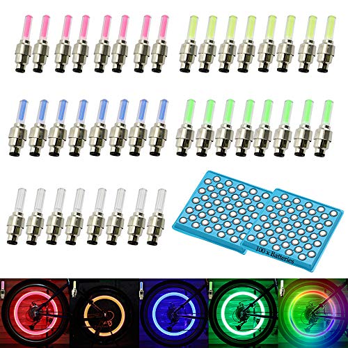 RETON 140 Piezas Juego de Luces de Tapa de Válvula de Rueda de Neumático de Flash LED para Automóvil, Bicicleta, Motocicleta, Triciclo, Neumático de Carro de Golf (Rojo, Amarillo, Azul, Verde, Mixto)