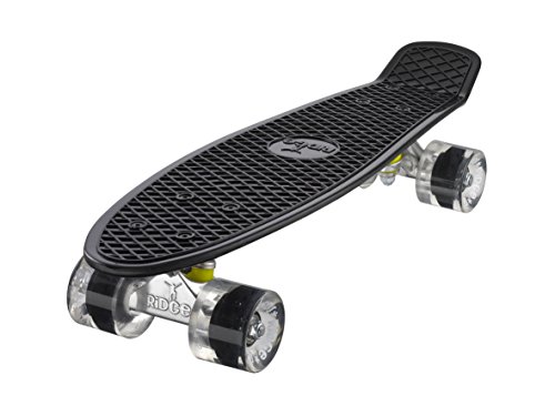 Ridge Skateboard 55 cm Mini Cruiser Retro Stil In M Rollen Komplett U Fertig Montiert, Unisex, Negro/Transparente (Noir/Transparent)