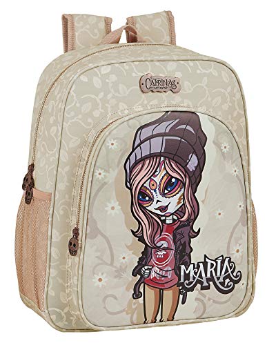 safta 612162M640 Mochila Escolar Junior de Catrinas María, 320x120x380mm, Beige/Marrón Claro, M