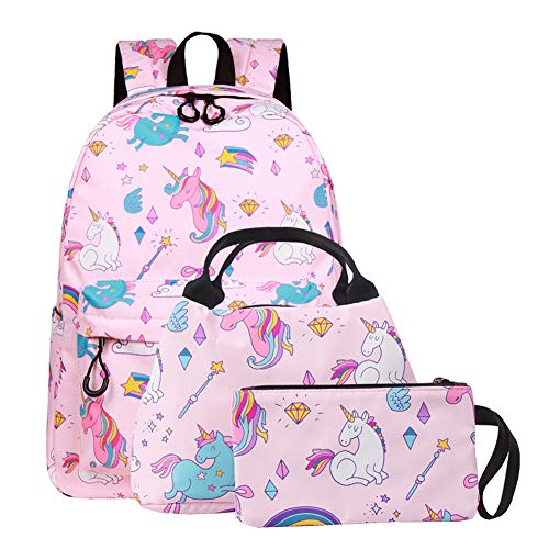 SEDEX Unicornio mochila ligera impermeable escuela preescolar bolsa de viaje con bolsa de almuerzo para estudiantes niñas niños, rosa (Rosa) - JJ-67-PK-SET HC