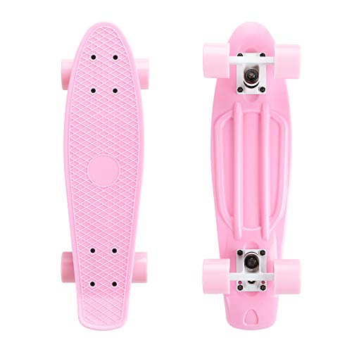 SKATEBOLT Alouette - Tabla completa para monopatín de 55,88 cm para niños y niñas para principiantes, cubierta de plástico con rodamientos de alto rebote (rosa, 55,88 cm)