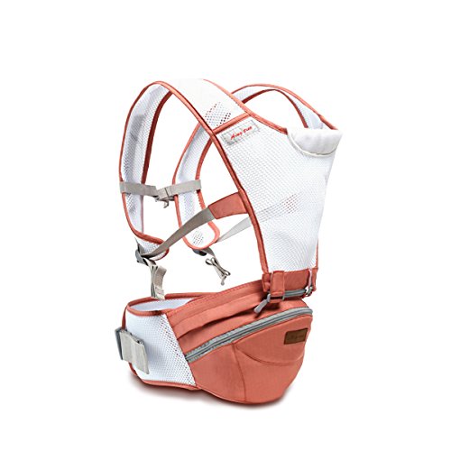 SONARIN 360 ° respirable Premium Hipseat Baby Carrier, Portador de bebé,ergonómico, Bolso de la momia, 100% algodón, Respaldo de malla transpirable,acogedor y calmante para bebés(Rosado)