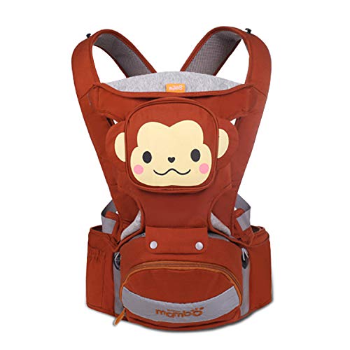 SONARIN 4 en 1 de dibujos animados multifunción Hipseat Baby Carrier, Portador de bebé,Ergonómico,Respirable,100% algodón, un tamaño para todos,adaptado al crecimiento de su hijo(Marrón)