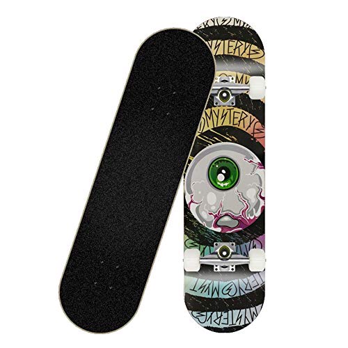 Sskateboard Monopatín Completo Adultos Niños Adolescentes Niños Niños Niños Doble Kick Trick Patineta 7 Capa Maple Maple Beginners Profesionales 31 Pulgadas-Globo Ocular