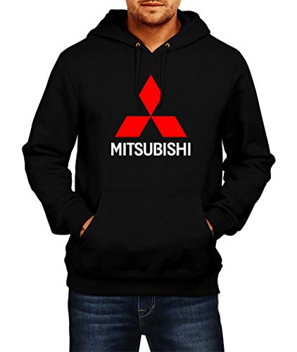 SWEATSHIRT Mitsubishi Logo Sudaderas con Capucha Hoodie Ropa Hombre Men Car Auto tee Black Grey Negro Gris Long Sleeves Mangas Largas Present Christmas (XL, Black)