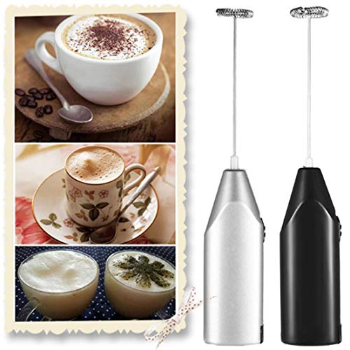 Szaerfa Mini Mano eléctrica espumadores de Leche Bebida espumador batidor Mezclador agitador café batidor de Huevo Herramienta de Cocina de Acero Inoxidable (Plata)