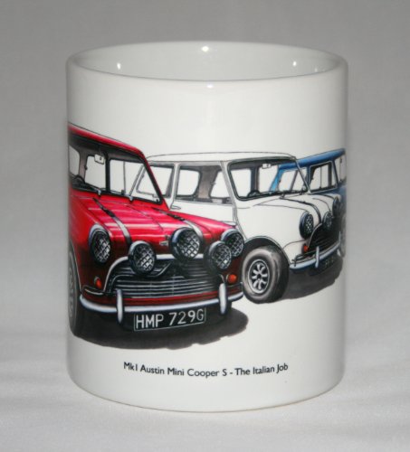 Taza de coches clásicos. MK1 Austin Mini Cooper S - la ilustración Italian Job.