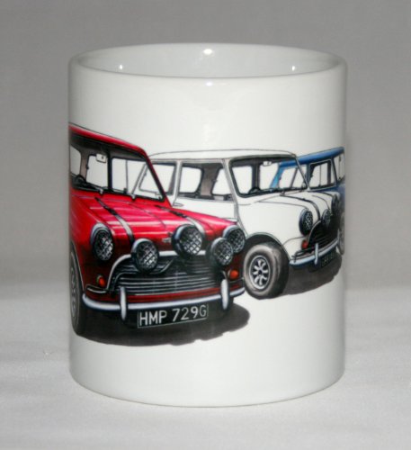 Taza de coches clásicos. MK1 Austin Mini Cooper S - la ilustración Italian Job.