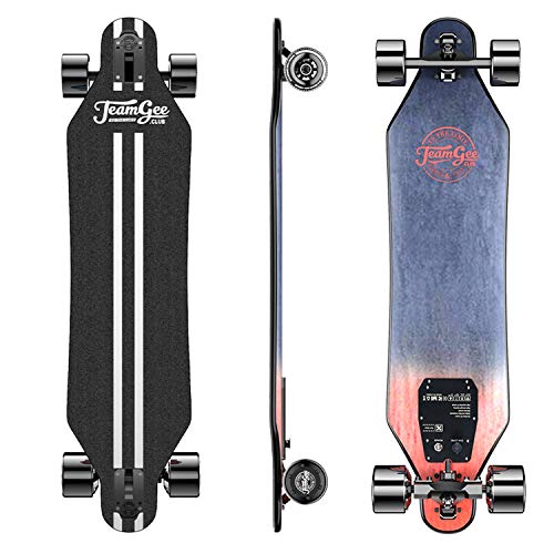 Teamgee H5 Monopatín eléctrico,37KPH Velocidad máxima,Rango de 17KM,Motor dual de 760 W,Carga máxima 220 libras Longboard de arce canadiense de 10 capas con control remoto inalámbrico