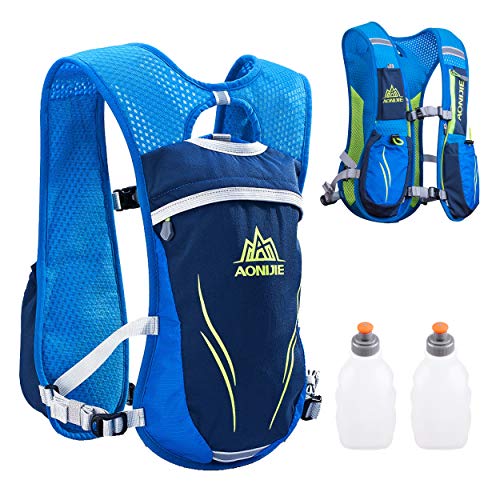 TRIWONDER Chaleco de Hidratación Ligero 5.5L Superior Mochila para Trail Running Ciclismo Marathoner Profesional al Aire Libre Hombre Mujer (Azul - con 2 250 ml Botella)