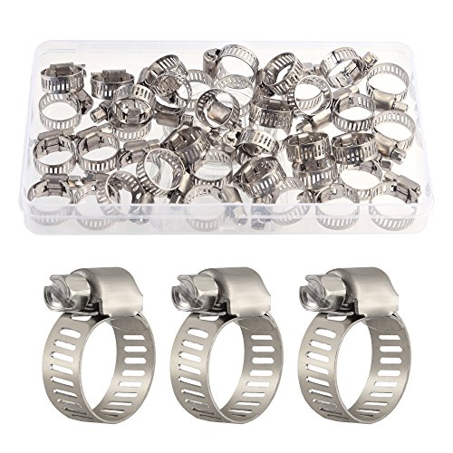 TUPARKA 40 Pack Clip de manguera Ajustable Worm Drive Clamps 10-16mm Jubilee Clips Pipe Hose Clamp Hoops con caja de almacenamiento