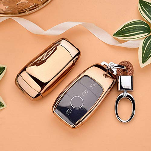 UIEMMY TPU Car Key Cover Case Shell Bag Llavero Protector para Mercedes Benz 2017 E Class W213 2018 S Class Accesorios, Dorado con Llavero