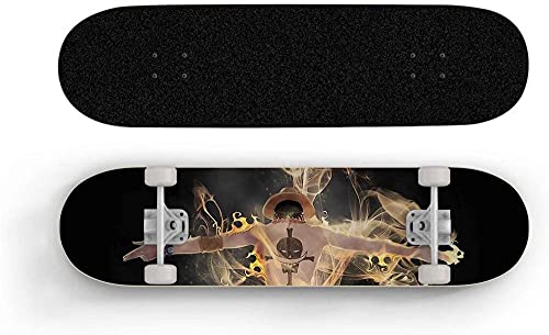 Vbnmda Skateboard One Piece: Portas.d.Ace Mini Cruiser 4 Ruedas Doble Patada Skateboard 7 Capa Maple Deck Skateboard Secarable 100 kg Principiante Camino Street Scooter