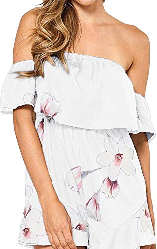 Verano De La Impresión Mono Mono De Clásico Correa Hombro De Las Señoras Del Mono De Encaje Playsuits Romper Faldas Libres (Color : B-White, One Size : S)