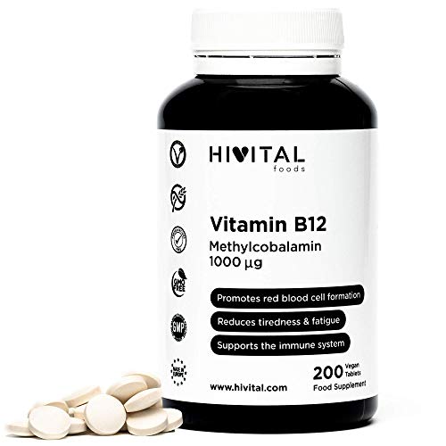 Vitamina B12 Metilcobalamina 1000 mcg | 200 comprimidos VEGANOS para más de 6 meses. Contribuye a la formación de glóbulos rojos, reduce el cansancio y la fatiga, y mejora el sistema inmunológico