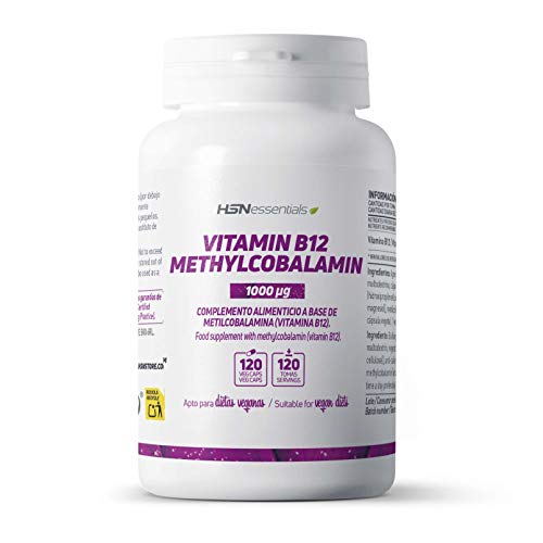 Vitamina B12 Metilcobalamina 1000mcg de HSN | Suplemento Necesario para Veganos | +Energía -Fatiga | Salud del Sistema Nervioso | Sin Gluten, Sin Lactosa, 120 Cápsulas Vegetales