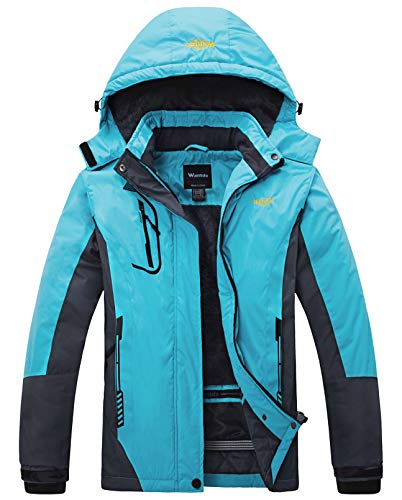 Wantdo Chaqueta de Esquí Impermeable Montaña Abrigo Paño Grueso Suave Parka para Acampar Nieve Viajar Chaqueta de Bolsillos Múltiples Cremallera para Mujer Azul Saboya Claro XX-Large