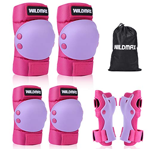 WILDMAX K2 - Protectores de manos y rodilleras para niños (6 en 1), color rosa