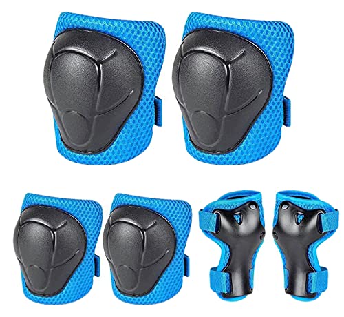 XWT 3-8 Años Juego de 6 Protecciones Infantil,Protección Skate Infantil Rodilleras Coderas Muñeca Muñequeras Ajustable Protecciones para Skate Bicicleta Monopatín Escalada Seguridad Deportiva.(Blue)