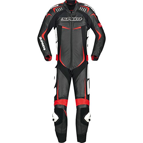 Y120-071 56 - Spidi Track Wind Pro 1-Piece Leather Motorcycle Suit 56 Black Red White (UK 46)