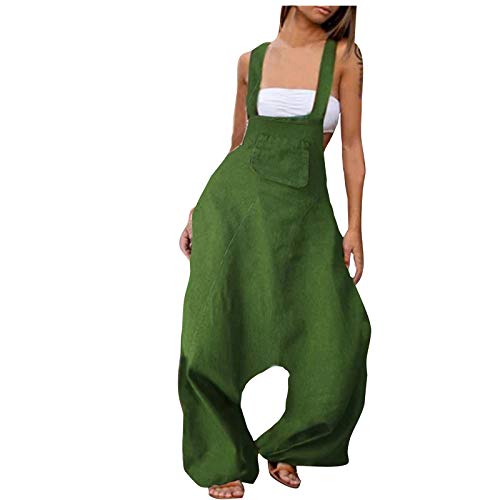 YANFANG Pantalones de Mujeres Mono Suelto Talla Grande de Color sólido con Bolsillo para Mujer Casual Adolescente