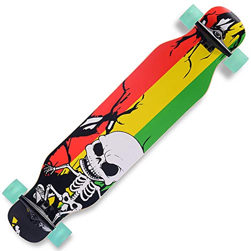 YATT Longboard Completo, ABEC-9 De Acero Cromado con Rodamiento De 42 Pulgadas Y 9 Capas De Monopatín con Patrón De Calavera De Arce Adecuado para Adultos Jóvenes