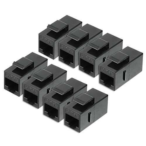 YeVhear 8-Pack CAT6a Keystone Jack, conectores RJ45 hembra a hembra, módulo Ethernet Cat 6A en línea recta, sin blindaje negro