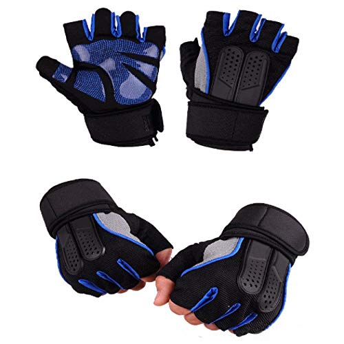 Z1 Guantes de bicicleta para hombre con medio dedo, guantes tácticos de ciclismo para entrenamiento deportivo de levantamiento de pesas, guantes antideslizantes M azules.