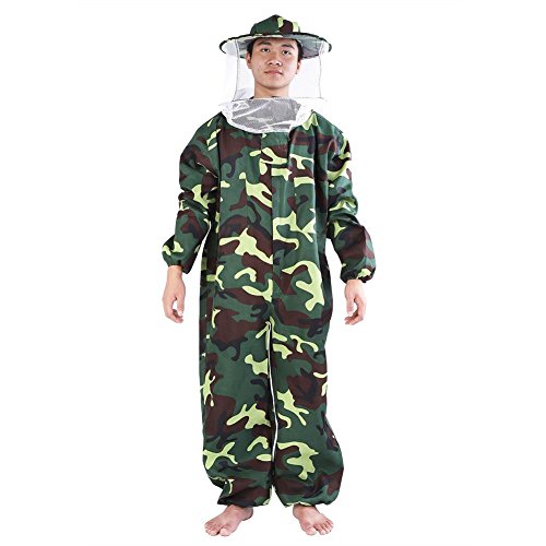 Zerodis Traje de Apicultura Protector Traje de Apicultor Profesional Abeja de Camo Que Mantiene el Mono Equipo de Apicultura con Velo Redondo(XL)