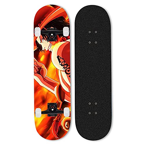 ZHANGYH patineta Anime One Piece Ace monopatines Personalizados monopatín Completo para niños Principiantes Profesionales 31 * 8 Pulgadas patinetas estándar Juguetes Deportivos al Aire Libre