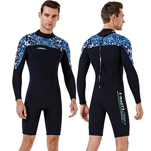 ZMMYD Hombres Mujeres Traje de Neopreno Shorty 3 mm Neopreno Adulto Buceo Natación Esnórquel Surf Buceo Mono,Men Blue,M