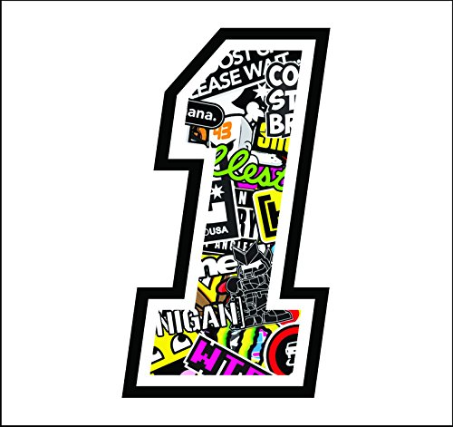 Adhesivo Numero 1 Carrera Raza 12 cm - Sticker Bomb - gara Cross Coche Motocicleta Pista Sticker