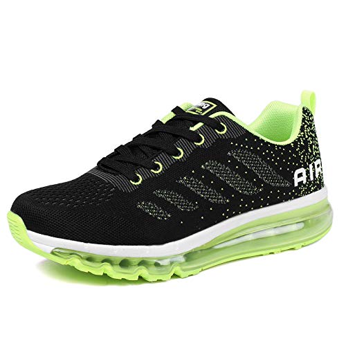 Air Zapatillas de Running para Hombre Mujer Zapatos para Correr y Asfalto Aire Libre y Deportes Calzado Unisexo Black Green 45