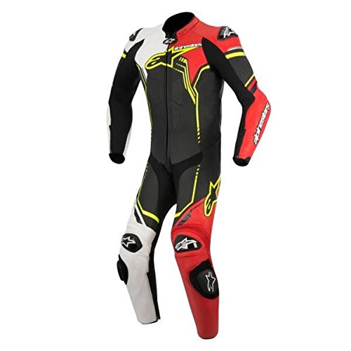 Alpinestars GP Plus - Mono de cuero para motorista, color negro, blanco, rojo y amarillo