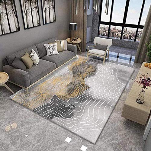 Antideslizantes Moquetas Pelo Corto Alfombras Resumen Amarillo Gris Negro Fácil de Limpiar Decoracion Dormitorio alfombras Infantil 160×230CM( 5ft3 x7ft8)